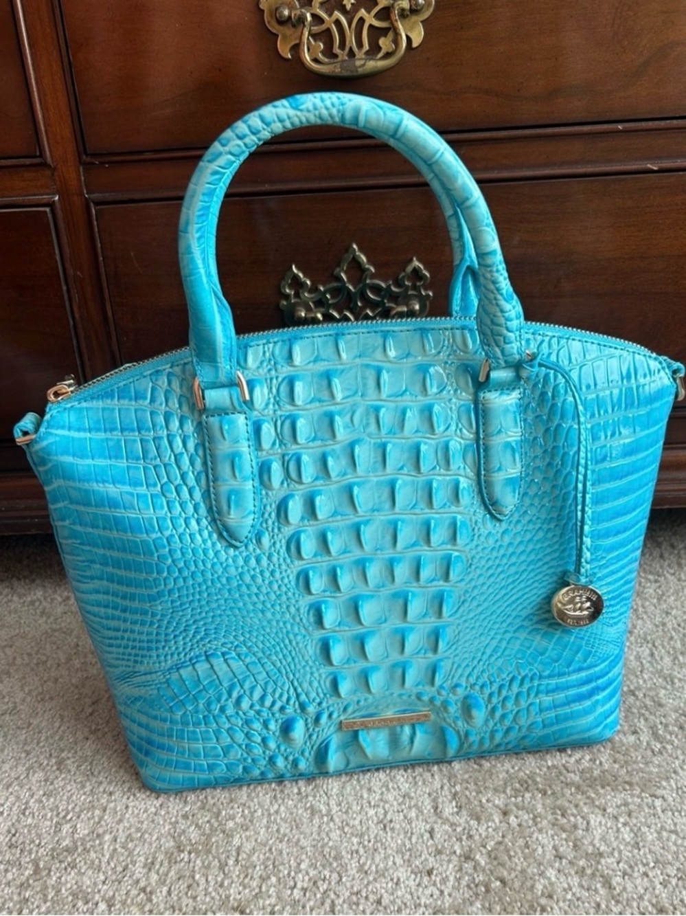 Brahmin Turquoise Croc-Embossed Satchel